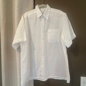 Pronto-Uomo Men's 100% Linen Short Sleeve White Shirt, Size XL